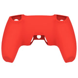 PlayVital Pure Series Dockable Model Anti-Slip Silicone Cover Skin for ps5 Controller, Soft Rubber Grip Case for ps5 Wireless Controller Fits with Charging Station with 6 Thumb Grip Caps - Passion Red - EKPFP005