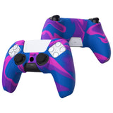 PlayVital Pure Series Dockable Model Anti-Slip Silicone Cover Skin for ps5 Controller, Soft Rubber Grip Case for ps5 Wireless Controller Fits with Charging Station with 6 Thumb Grip Caps - Pink & Purple & Blue - EKPFP003