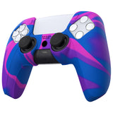 PlayVital Pure Series Dockable Model Anti-Slip Silicone Cover Skin for ps5 Controller, Soft Rubber Grip Case for ps5 Wireless Controller Fits with Charging Station with 6 Thumb Grip Caps - Pink & Purple & Blue - EKPFP003