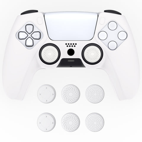 PlayVital Pure Series Dockable Model Anti-Slip Silicone Cover Skin for ps5 Controller, Soft Rubber Grip Case for ps5 Wireless Controller Fits with Charging Station with 6 Thumb Grip Caps - White - EKPFP002