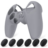 PlayVital Pure Series Ergonomic Anti-Slip Silicone Cover Skin for PS5 Controller, Soft Rubber Grip Case for PS5 Wireless Controller Fits with Charging Station with 6 Thumb Grip Caps - Gray - EKPFP009