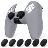PlayVital Pure Series Ergonomic Anti-Slip Silicone Cover Skin for PS5 Controller, Soft Rubber Grip Case for PS5 Wireless Controller Fits with Charging Station with 6 Thumb Grip Caps - Gray - EKPFP009