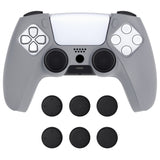 PlayVital Pure Series Ergonomic Anti-Slip Silicone Cover Skin for PS5 Controller, Soft Rubber Grip Case for PS5 Wireless Controller Fits with Charging Station with 6 Thumb Grip Caps - Gray - EKPFP009