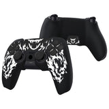 PlayVital Design for PS5 Controller Skin Cover Fit with Charging Station - Anti-Slip Silicone Controller Grip Case for PS5 with 6 Thumb Grip & Sticker, Pure Series Dockable Model - Carving Fire Skull - EKPFL009