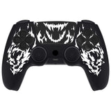 PlayVital Design for PS5 Controller Skin Cover Fit with Charging Station - Anti-Slip Silicone Controller Grip Case for PS5 with 6 Thumb Grip & Sticker, Pure Series Dockable Model - Carving Fire Skull - EKPFL009