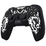PlayVital Design for PS5 Controller Skin Cover Fit with Charging Station - Anti-Slip Silicone Controller Grip Case for PS5 with 6 Thumb Grip & Sticker, Pure Series Dockable Model - Carving Fire Skull - EKPFL009