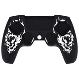 PlayVital Design for PS5 Controller Skin Cover Fit with Charging Station - Anti-Slip Silicone Controller Grip Case for PS5 with 6 Thumb Grip & Sticker, Pure Series Dockable Model - Carving Fire Skull - EKPFL009