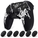PlayVital Design for PS5 Controller Skin Cover Fit with Charging Station - Anti-Slip Silicone Controller Grip Case for PS5 with 6 Thumb Grip & Sticker, Pure Series Dockable Model - Wings Sigil White - EKPFL007