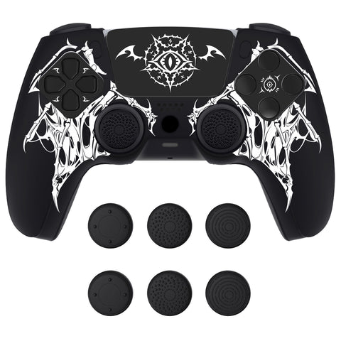PlayVital Design for PS5 Controller Skin Cover Fit with Charging Station - Anti-Slip Silicone Controller Grip Case for PS5 with 6 Thumb Grip & Sticker, Pure Series Dockable Model - Wings Sigil White - EKPFL007