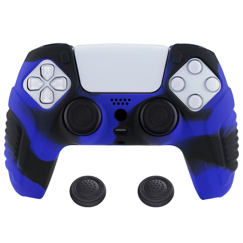 PlayVital Blue & Black Raging Warrior Edition Controller Protective Case Cover for PS5, Anti-slip Rubber Protector for PS5 Wireless Controller, Soft Silicone Skin for PS5 Controller with Thumbstick Cap - KZPF006