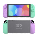 PlayVital Ranger Dockable Silicone Grip Case with Hard Shell Cover for Nintendo Switch 2 - Protective Full-Body Cover with Extra Adjustable Stand & Thumb Grips  - Soft Violet & Mint Green - YZCNTM004