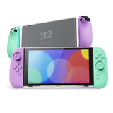PlayVital Ranger Dockable Silicone Grip Case with Hard Shell Cover for Nintendo Switch 2 - Protective Full-Body Cover with Extra Adjustable Stand & Thumb Grips  - Soft Violet & Mint Green - YZCNTM004