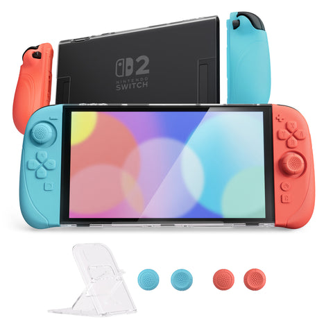 PlayVital Ranger Dockable Silicone Grip Case with Hard Shell Cover for Nintendo Switch 2 - Protective Full-Body Cover with Extra Adjustable Stand & Thumb Grips  - Clear White - YZCNTM003