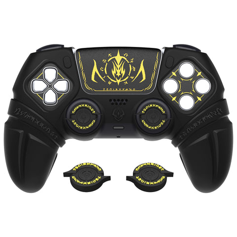 PlayVital Runes Edition Silicone Cover Skin for PS5 Controller with Thumb Grips & Touchpad Skin & D-pad Area Sticker, Compatible with PS5 Charging Dock - Black - FVEPFP001