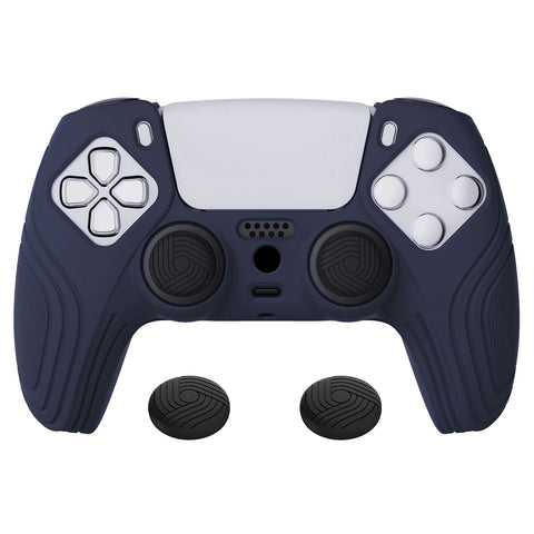 PlayVital Samurai Edition Midnight Blue Anti-slip Controller Grip Silicone Skin, Ergonomic Soft Rubber Protective Case Cover for PlayStation 5 PS5 Controller with Black Thumb Stick Caps - BWPF003
