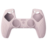 PlayVital Samurai Edition Pink Anti-slip Controller Grip Silicone Skin, Ergonomic Soft Rubber Protective Case Cover for PlayStation 5 PS5 Controller with White Thumb Stick Caps - BWPF005