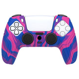 PlayVital Samurai Edition Pink & Purple & Blue Anti-slip Controller Grip Silicone Skin, Ergonomic Soft Rubber Protective Case Cover for PlayStation 5 PS5 Controller with Black Thumb Stick Caps - BWPF015