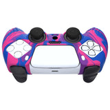 PlayVital Samurai Edition Pink & Purple & Blue Anti-slip Controller Grip Silicone Skin, Ergonomic Soft Rubber Protective Case Cover for PlayStation 5 PS5 Controller with Black Thumb Stick Caps - BWPF015