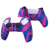 PlayVital Samurai Edition Pink & Purple & Blue Anti-slip Controller Grip Silicone Skin, Ergonomic Soft Rubber Protective Case Cover for PlayStation 5 PS5 Controller with Black Thumb Stick Caps - BWPF015