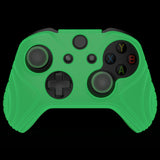 PlayVital Samurai Edition Glow in Dark - Green Anti-Slip Controller Grip Silicone Skin for Xbox One X/S Controller, Ergonomic Soft Rubber Protective Case Cover for Xbox One S/X Controller with Black Thumb Stick Caps - XOQ045