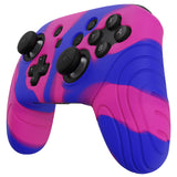 PlayVital Samurai Edition Ergonomic Silicone Skin Protective Case for Nintendo Switch Pro Controller, Soft Anti-slip Controller Grip Protector for Nintendo Switch Pro with Thumb Grip Caps - Pink & Purple & Blue - EBNPP013