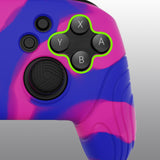 PlayVital Samurai Edition Ergonomic Silicone Skin Protective Case for Nintendo Switch Pro Controller, Soft Anti-slip Controller Grip Protector for Nintendo Switch Pro with Thumb Grip Caps - Pink & Purple & Blue - EBNPP013