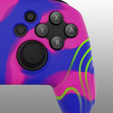PlayVital Samurai Edition Ergonomic Silicone Skin Protective Case for Nintendo Switch Pro Controller, Soft Anti-slip Controller Grip Protector for Nintendo Switch Pro with Thumb Grip Caps - Pink & Purple & Blue - EBNPP013