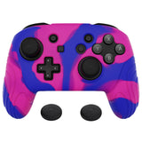 PlayVital Samurai Edition Ergonomic Silicone Skin Protective Case for Nintendo Switch Pro Controller, Soft Anti-slip Controller Grip Protector for Nintendo Switch Pro with Thumb Grip Caps - Pink & Purple & Blue - EBNPP013