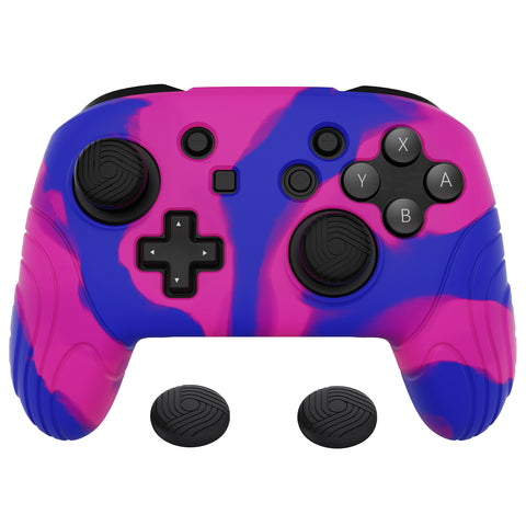 PlayVital Samurai Edition Ergonomic Silicone Skin Protective Case for Nintendo Switch Pro Controller, Soft Anti-slip Controller Grip Protector for Nintendo Switch Pro with Thumb Grip Caps - Pink & Purple & Blue - EBNPP013