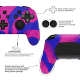 PlayVital Samurai Edition Ergonomic Silicone Skin Protective Case for Nintendo Switch Pro Controller, Soft Anti-slip Controller Grip Protector for Nintendo Switch Pro with Thumb Grip Caps - Pink & Purple & Blue - EBNPP013