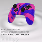 PlayVital Samurai Edition Ergonomic Silicone Skin Protective Case for Nintendo Switch Pro Controller, Soft Anti-slip Controller Grip Protector for Nintendo Switch Pro with Thumb Grip Caps - Pink & Purple & Blue - EBNPP013
