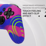 PlayVital Samurai Edition Ergonomic Silicone Skin Protective Case for Nintendo Switch Pro Controller, Soft Anti-slip Controller Grip Protector for Nintendo Switch Pro with Thumb Grip Caps - Pink & Purple & Blue - EBNPP013