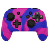 PlayVital Samurai Edition Ergonomic Silicone Skin Protective Case for Nintendo Switch Pro Controller, Soft Anti-slip Controller Grip Protector for Nintendo Switch Pro with Thumb Grip Caps - Pink & Purple & Blue - EBNPP013