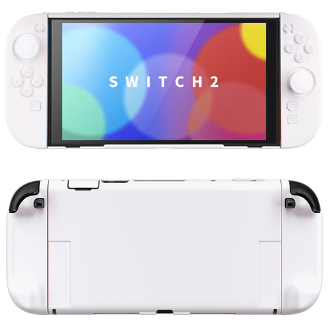 PlayVital Solid Color Series Protective Case for Nintendo Switch 2, Anti-Scratches Hard Shell Dockable Grip Cover with Extra Foldable Stand & Thumb Grips for Nintendo Switch 2  - White - AXKNTM006
