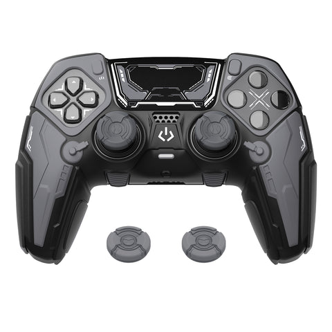 PlayVital Stellar Mecha Silicone Cover Skin for ps5 Edge Controller, Anti-slip Grip Protector for ps5 Edge Controller with Joystick Cap & Sticker - Black & Gunmetal Gray - JYEEGP001