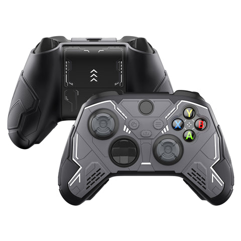PlayVital Stellar Mecha Silicone Cover Skin for Xbox Series X/S Controller, Anti-slip Grip Protector with Thumb Grips & Sticker for Xbox Core Wireless Controller - Black & Gunmetal Gray - SAXX3P001