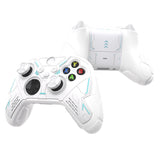 PlayVital Stellar Mecha Silicone Cover Skin for Xbox Series X/S Controller, Anti-slip Grip Protector with Thumb Grips & Sticker for Xbox Core Wireless Controller - White & Frost Gray - SAXX3P002