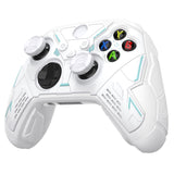 PlayVital Stellar Mecha Silicone Cover Skin for Xbox Series X/S Controller, Anti-slip Grip Protector with Thumb Grips & Sticker for Xbox Core Wireless Controller - White & Frost Gray - SAXX3P002