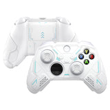 PlayVital Stellar Mecha Silicone Cover Skin for Xbox Series X/S Controller, Anti-slip Grip Protector with Thumb Grips & Sticker for Xbox Core Wireless Controller - White & Frost Gray - SAXX3P002