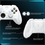 PlayVital Stellar Mecha Silicone Cover Skin for Xbox Series X/S Controller, Anti-slip Grip Protector with Thumb Grips & Sticker for Xbox Core Wireless Controller - White & Frost Gray - SAXX3P002