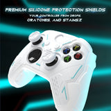 PlayVital Stellar Mecha Silicone Cover Skin for Xbox Series X/S Controller, Anti-slip Grip Protector with Thumb Grips & Sticker for Xbox Core Wireless Controller - White & Frost Gray - SAXX3P002