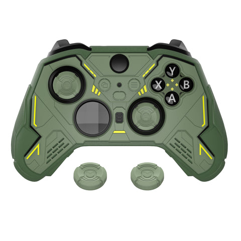 PlayVital Stellar Mecha Silicone Cover Skin for Xbox Elite Series 2 & Elite Series 2 Core, Non-Slip Grip Protector for Xbox Elite 2 with Thumb Grips & Stickers - Army Green & Racing Green - HQWE2P003