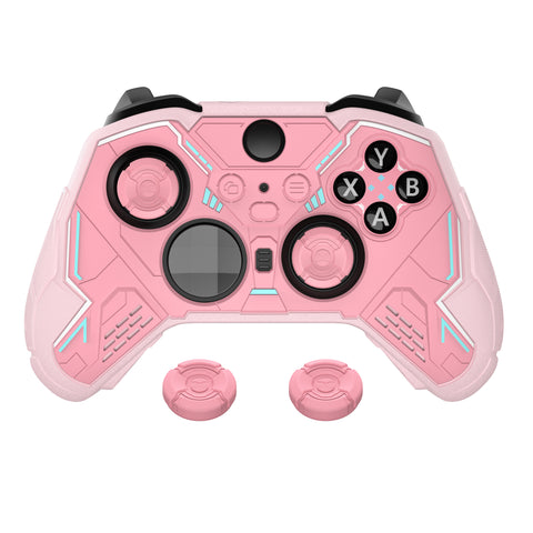 PlayVital Stellar Mecha Silicone Cover Skin for Xbox Elite Series 2 & Elite Series 2 Core, Non-Slip Grip Protector for Xbox Elite 2 with Thumb Grips & Stickers - Peach Pink & Blossom Pink - HQWE2P005