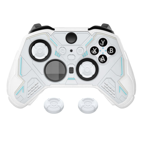 PlayVital Stellar Mecha Silicone Cover Skin for Xbox Elite Series 2 & Elite Series 2 Core, Non-Slip Grip Protector for Xbox Elite 2 with Thumb Grips & Stickers - Warm White & Snow White - HQWE2P002