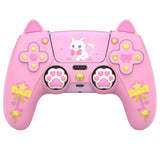 PlayVital Sweetheart Kitty Silicone Cover for ps5 Controller with 6 Joystick Caps and 6 Sticker, Soft Anti-Slip Full Protection Grip Skin Compatible with ps5 Charging Dock - Pink - LRRPFP001