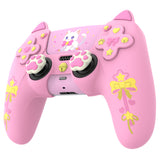 PlayVital Sweetheart Kitty Silicone Cover for ps5 Controller with 6 Joystick Caps and 6 Sticker, Soft Anti-Slip Full Protection Grip Skin Compatible with ps5 Charging Dock - Pink - LRRPFP001