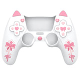PlayVital Sweetheart Kitty Silicone Cover for ps5 Controller with 6 Joystick Caps and 6 Sticker, Soft Anti-Slip Full Protection Grip Skin Compatible with ps5 Charging Dock - White - LRRPFP002