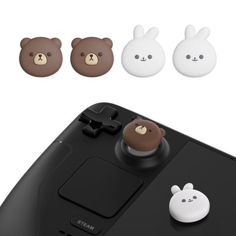 PlayVital Thumb Grip Caps for Steam Deck LCD, for PS Portal Remote Player Silicone Thumbsticks Grips Joystick Caps for Steam Deck OLED - Chubby Bear & Smiley Bunny - YFSDM023