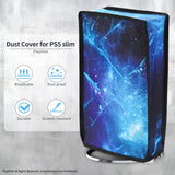 PlayVital Vertical Dust Cover for ps5 Slim Digital Edition(The New Smaller Design), Nylon Dust Proof Protector Waterproof Cover Sleeve for ps5 Slim Console - Blue Nebula - JKSPFH004