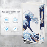 PlayVital Vertical Dust Cover for ps5 Slim Digital Edition(The New Smaller Design), Nylon Dust Proof Protector Waterproof Cover Sleeve for ps5 Slim Console - The Great Wave - JKSPFH001
